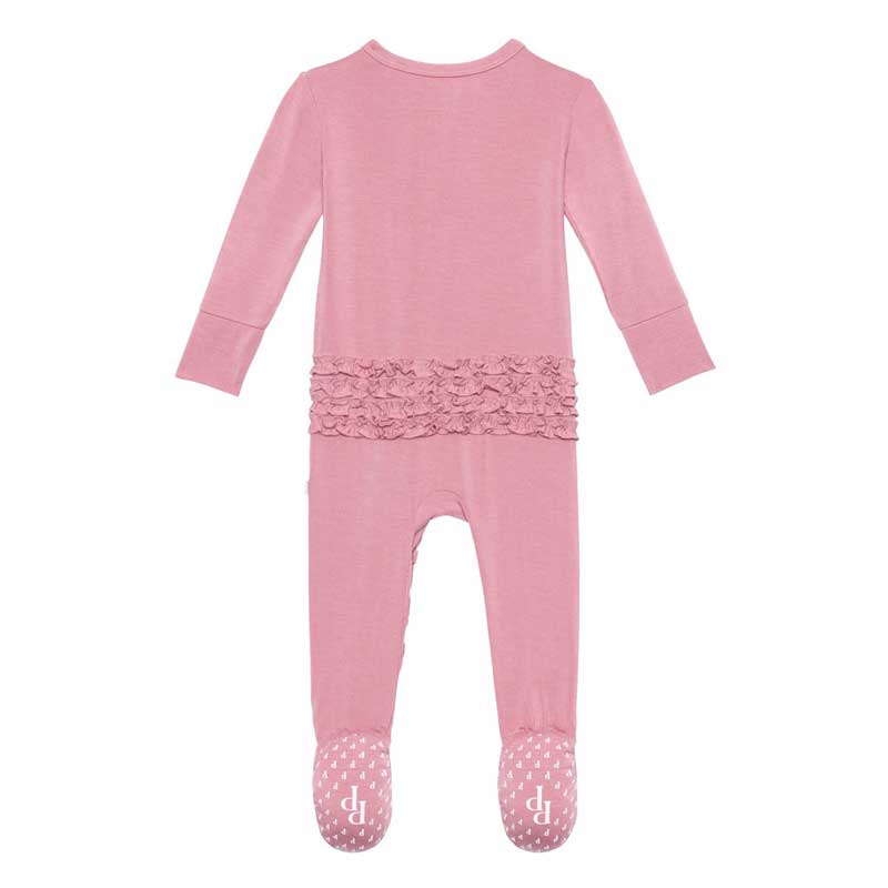 Posh Peanut Dusty Rose Footie Ruffled Zippered One Piece, 9-12m