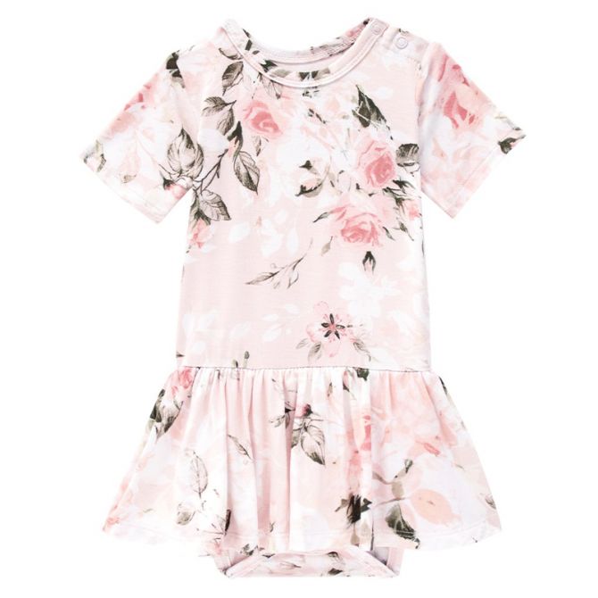 Posh Peanut Vintage Pink Rose Short Sleeve Twirl Skirt Bodysuit, 0-3m