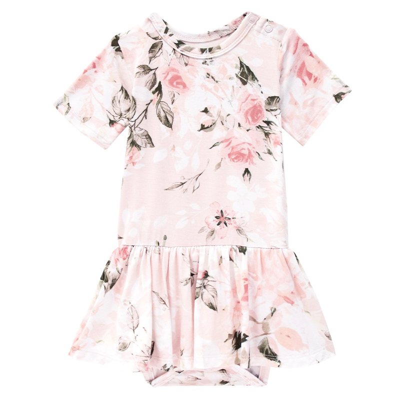 Posh Peanut Vintage Pink Rose Short Sleeve Twirl Skirt Bodysuit, 18-24m