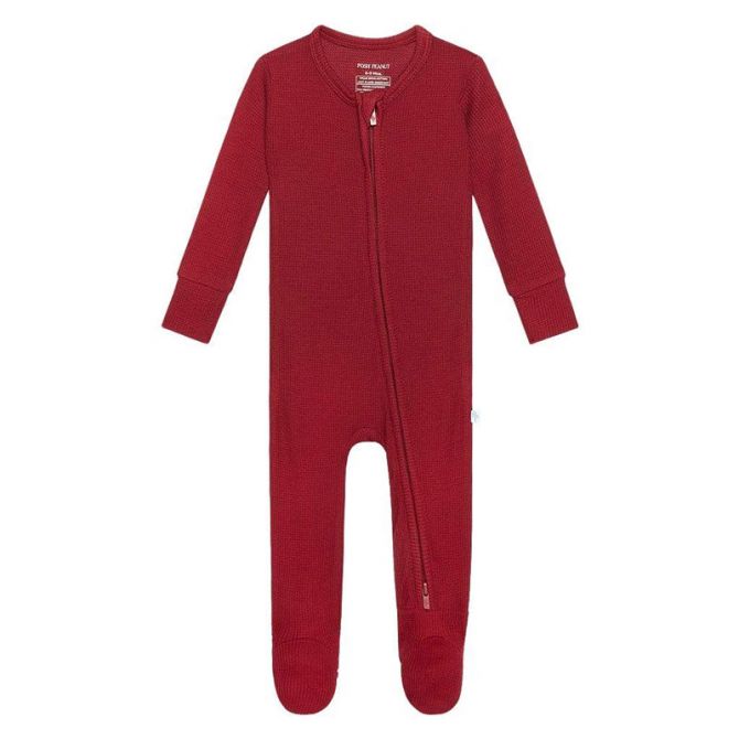 Posh Peanut Bordeaux Waffle Footie Zippered One Piece, 2T
