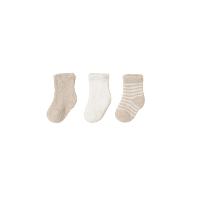 Barefoot Dreams Cozychic Set of 3 Infant Socks, Lite Stone and Pearl