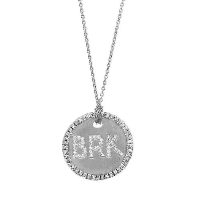 Roberto Coin White Gold "BRK" Disc with Diamond Halo Pendant Necklace
