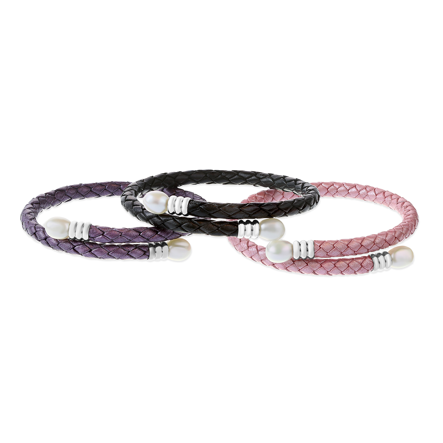 TARA Pearls White Freshwater Cultured Pearl Leather Set of Three Bracelets