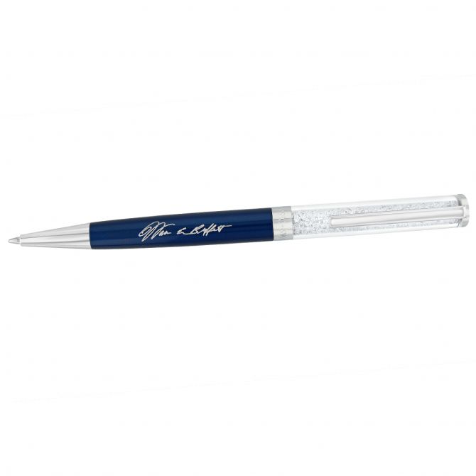 Swarovski Dark Blue Crystalline Rollerball Pen with Warren Buffett's Signature, Black Ink