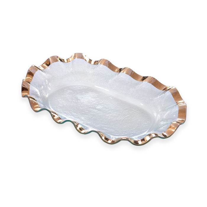 Annieglass Ruffle Gold Shallow Oval Bowl, Large