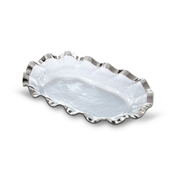 AnnieGlass Ruffle Platinum Shallow Oval Bowl, Large