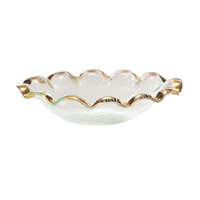 Annieglass Ruffle Gold Oval Serving Bowl
