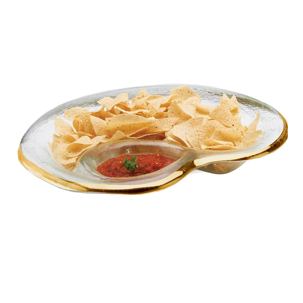 Annieglass Roman Antique Gold Chip & Dip Bowl G133 Borsheims