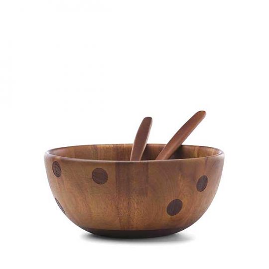 Kate Spade All In Good Taste Deco Dot Wood Salad Bowl With Servers Borsheims