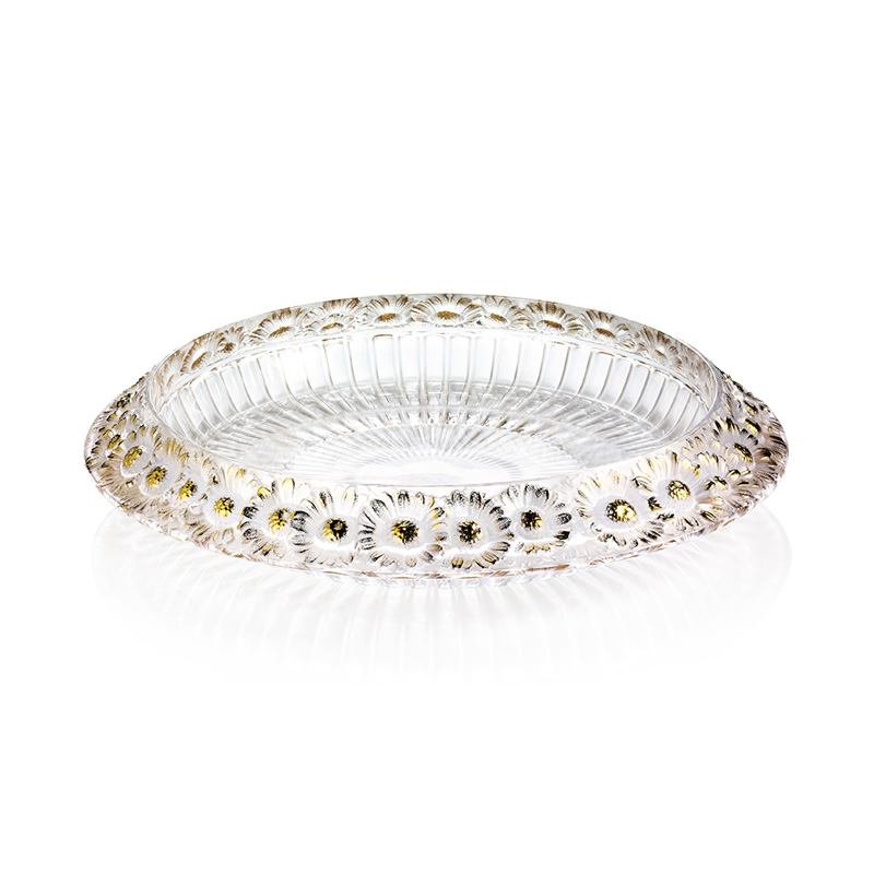 Lalique Marguerites Bowl, Clear and Gold Stamped