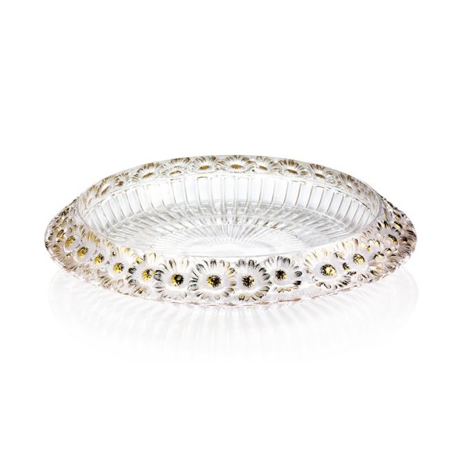 Lalique Marguerites Bowl, Clear and Gold Stamped