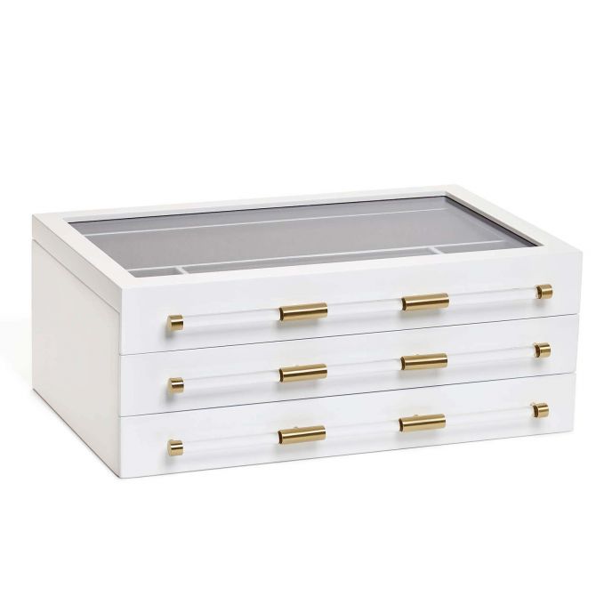 Kendra Scott Large Antique Brass Jewelry Box In White Lacquer Kendra Scott Large Antique Brass Jewelry Box In White Lacquer