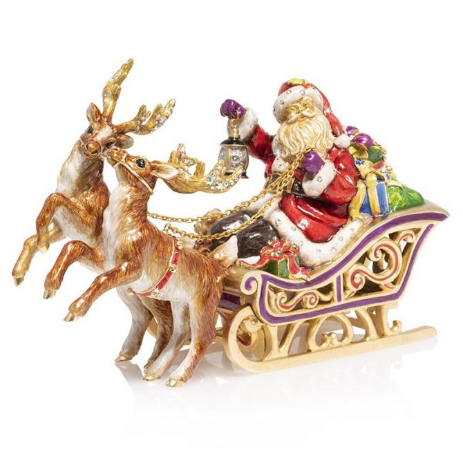 Jay Strongwater Santa and Reindeer Musical Sleigh