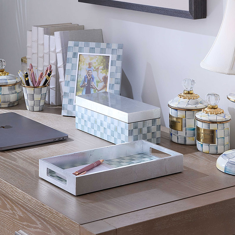 MacKenzie-Childs Sterling Check Sm Lacquer Decorative Box with Hinged Lid