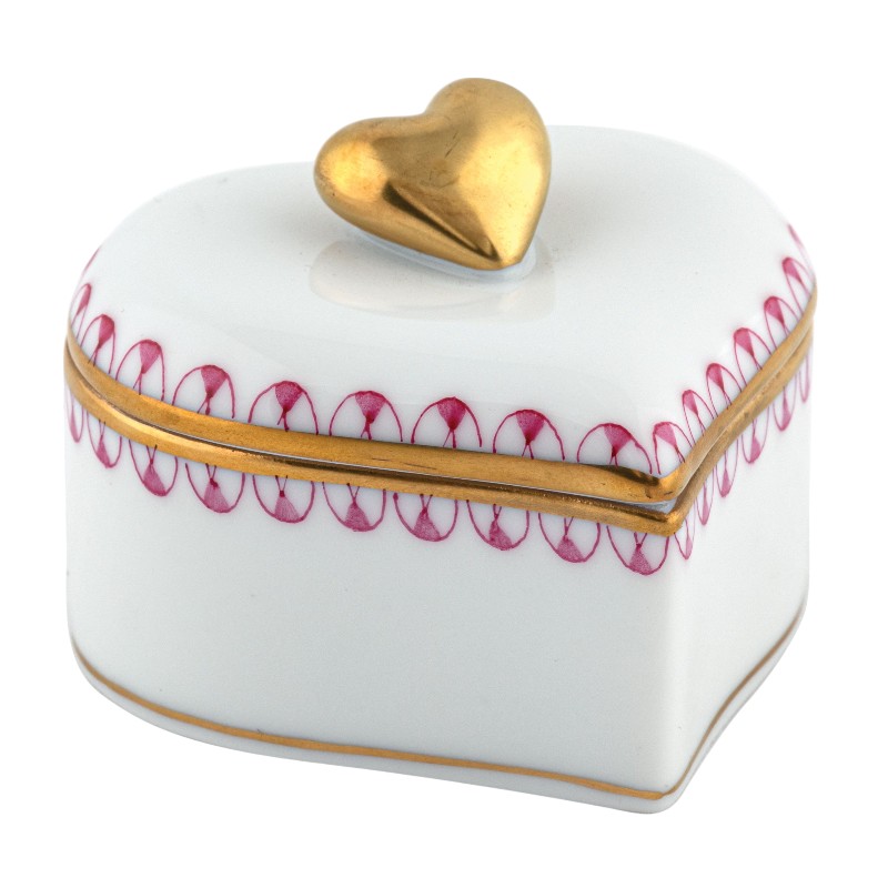 Herend Double Heart Box, Raspberry