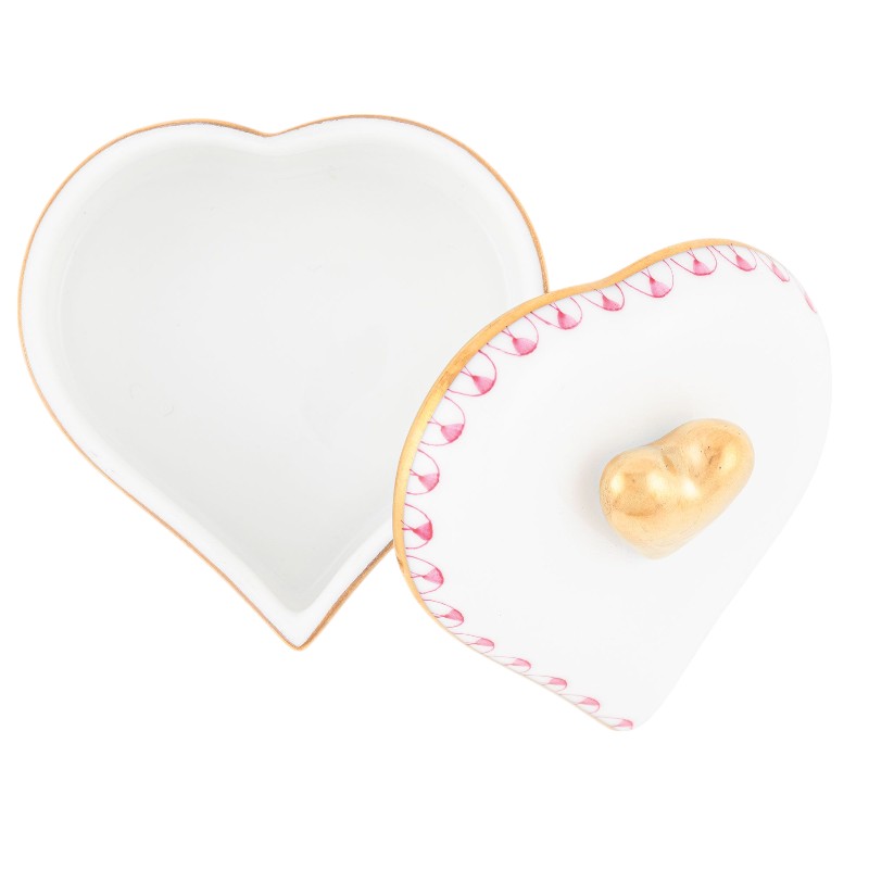 Herend Double Heart Box, Raspberry