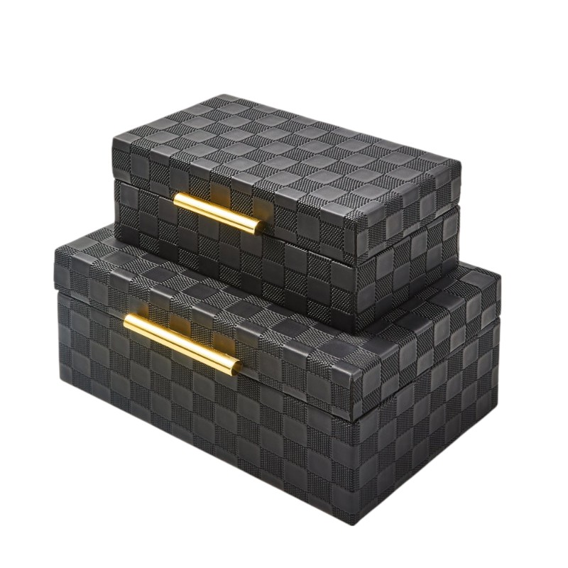 MacKenzie-Childs Black Faux Leather Box, Small
