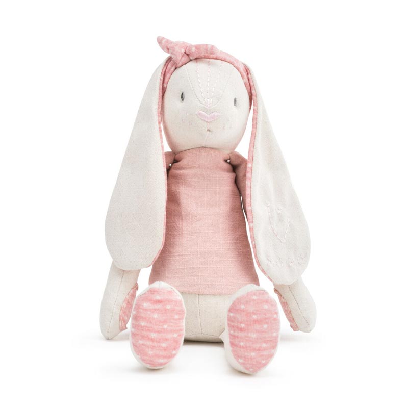 Demdaco Linen Bunny Plush, Pink