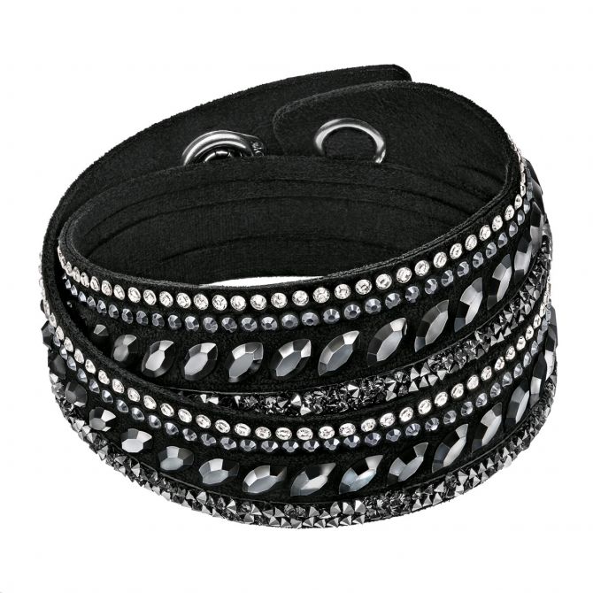 Metallic Leather Crystal & Rhinestone Leather Wrap Bracelet (GRAY OR B -  FENNO FASHION, LLC