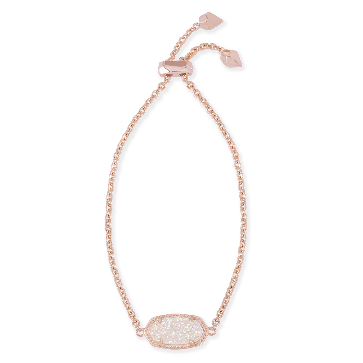 Kendra Scott Elaina Rose Gold Adjustable Chain Bracelet in Iridescent Drusy