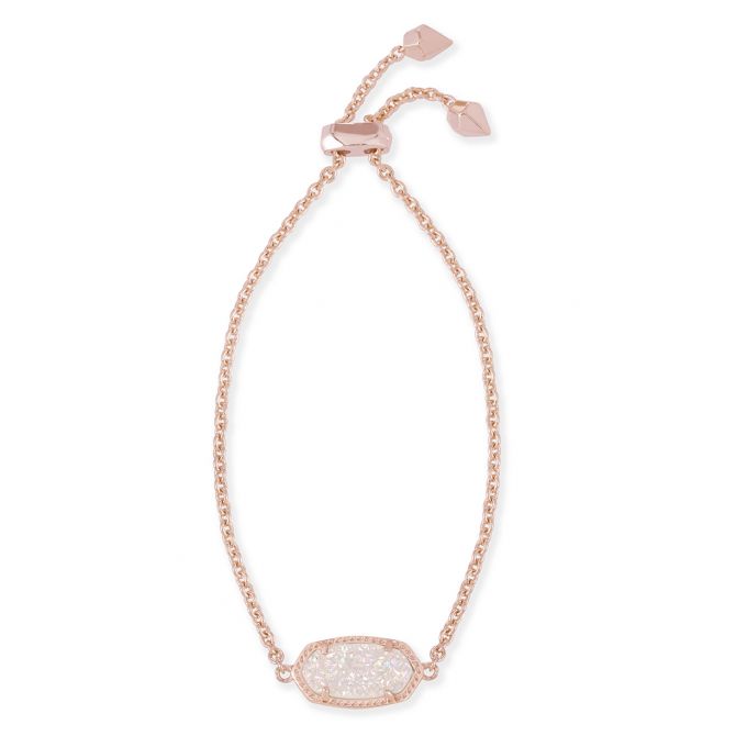 Kendra Scott Elaina Rose Gold Adjustable Chain Bracelet in Iridescent Drusy