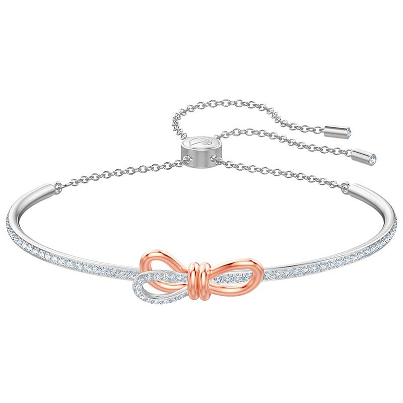 Swarovski Lifelong Bow Silver Bangle with Rose Gold