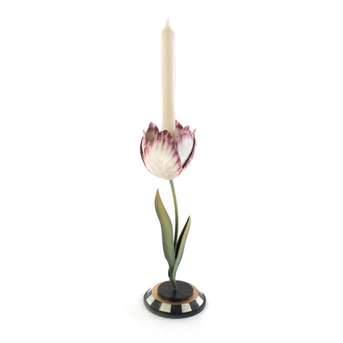MacKenzie-Childs Tulip Candle Holder in Pink & Ivory, Small