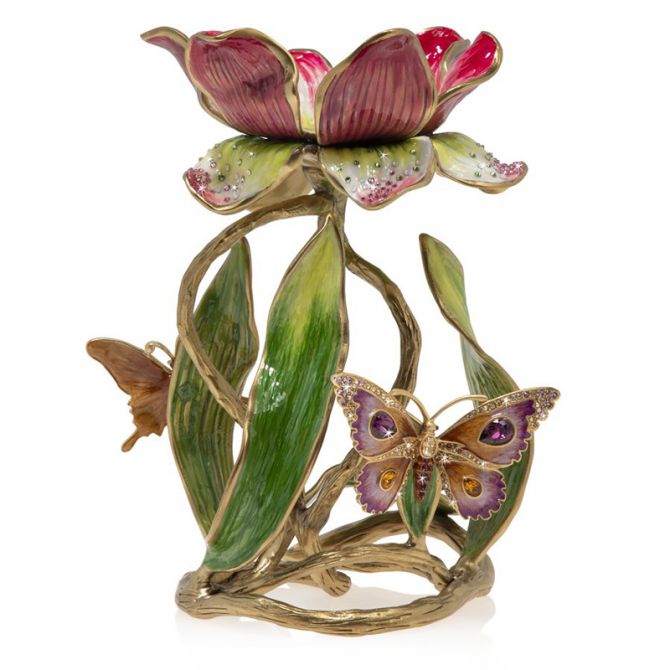Jay Strongwater Meredith Floral Pillar Candleholder, 9"