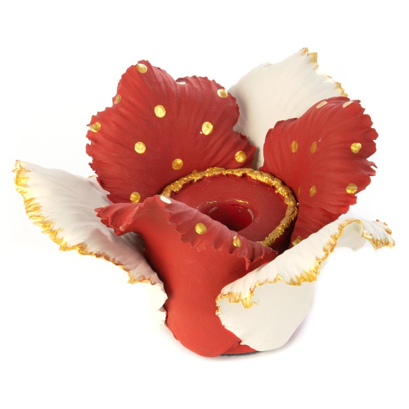 MacKenzieChilds Daffodil Candle Holder, Red & White Borsheims