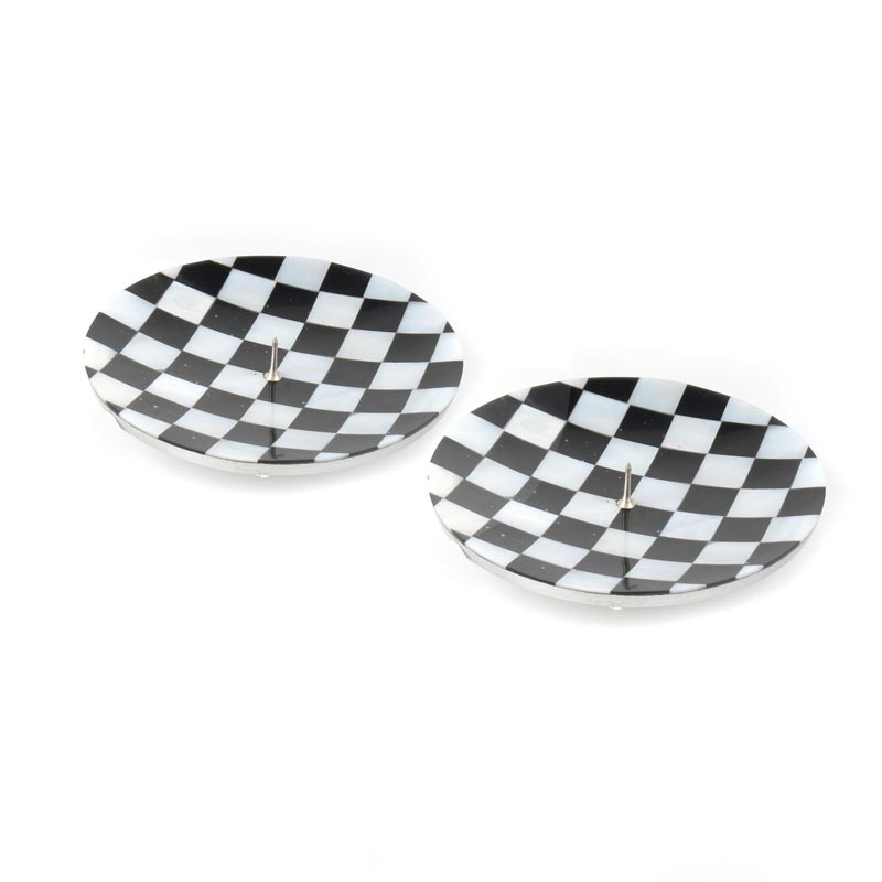 MacKenzie-Childs Black & Pearl Round Candle Holders, Set of 2