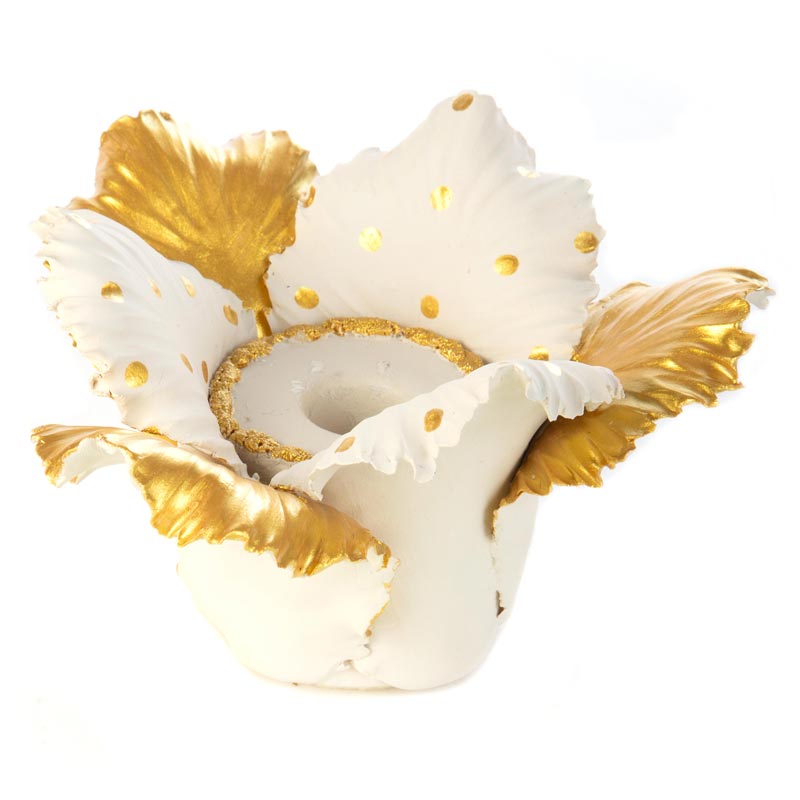 MacKenzie-Childs Daffodil Candle Holder, Gold & White