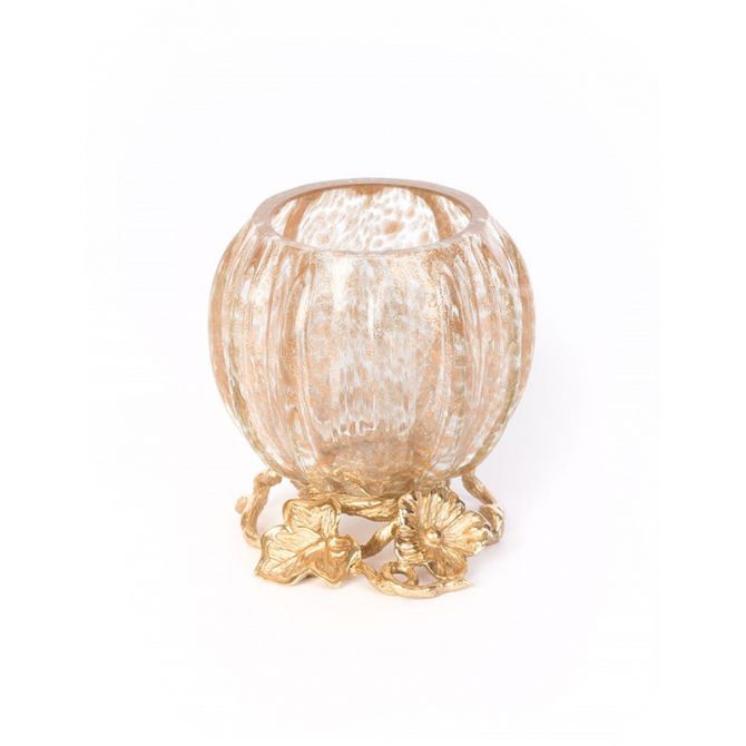 Jay Strongwater Rhett Leaf and Flower Gilded Votive