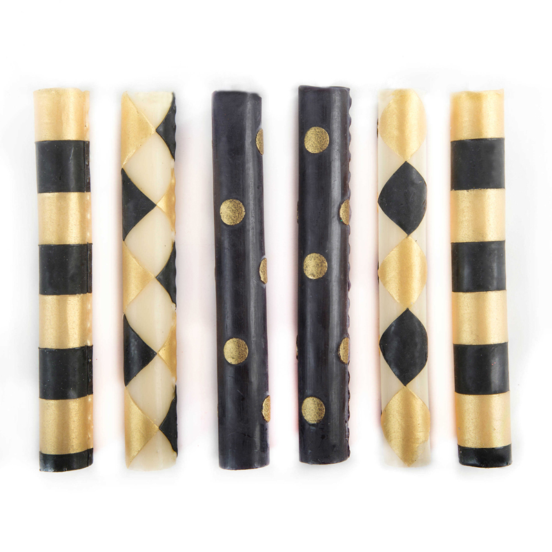MacKenzie-Childs Mini Black and Gold Dinner Candles, Set of 6