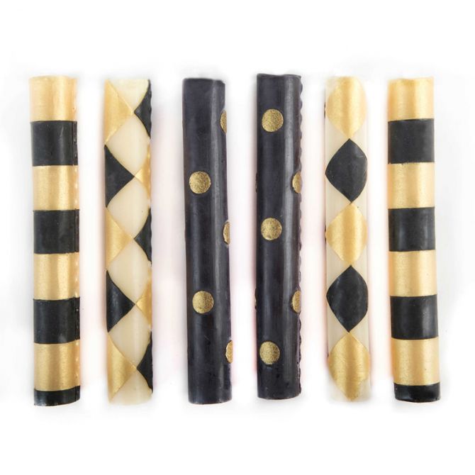MacKenzie-Childs Mini Black and Gold Dinner Candles, Set of 6