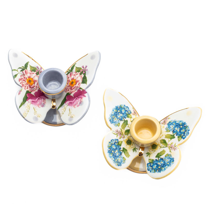 MacKenzie-Childs Wildflowers Butterfly Candle Holders, Set of 2
