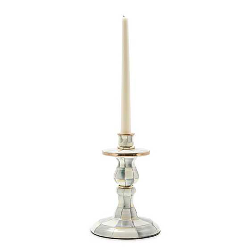 MacKenzie-Childs Sterling Check Enamel Candlestick, Small