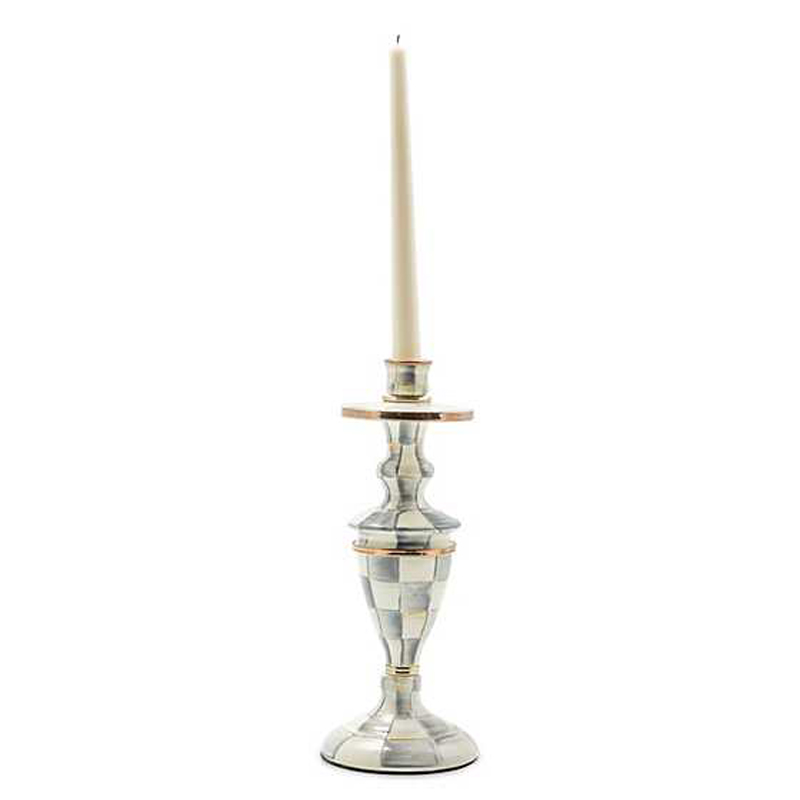 MacKenzie-Childs Sterling Check Enamel Candlestick, Medium