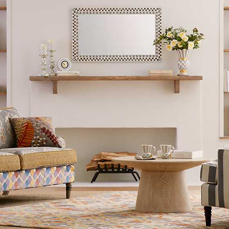 MacKenzie-Childs Sterling Check Enamel Pillar Candlestick, Medium