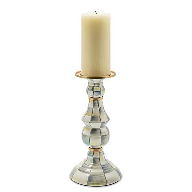 MacKenzie-Childs Sterling Check Enamel Pillar Candlestick, Large