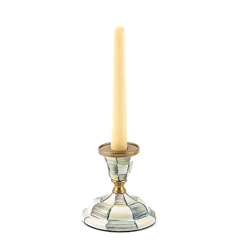 MacKenzie-Childs Sterling Check Enamel Candlestick, Short