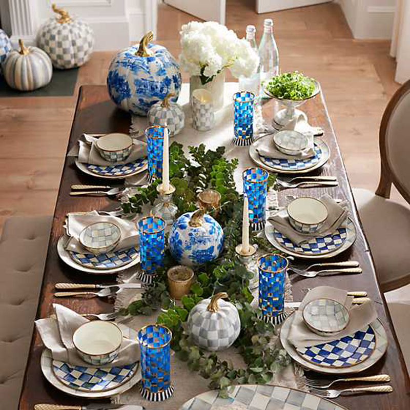 MacKenzie-Childs Sterling Check Enamel Candlestick, Short