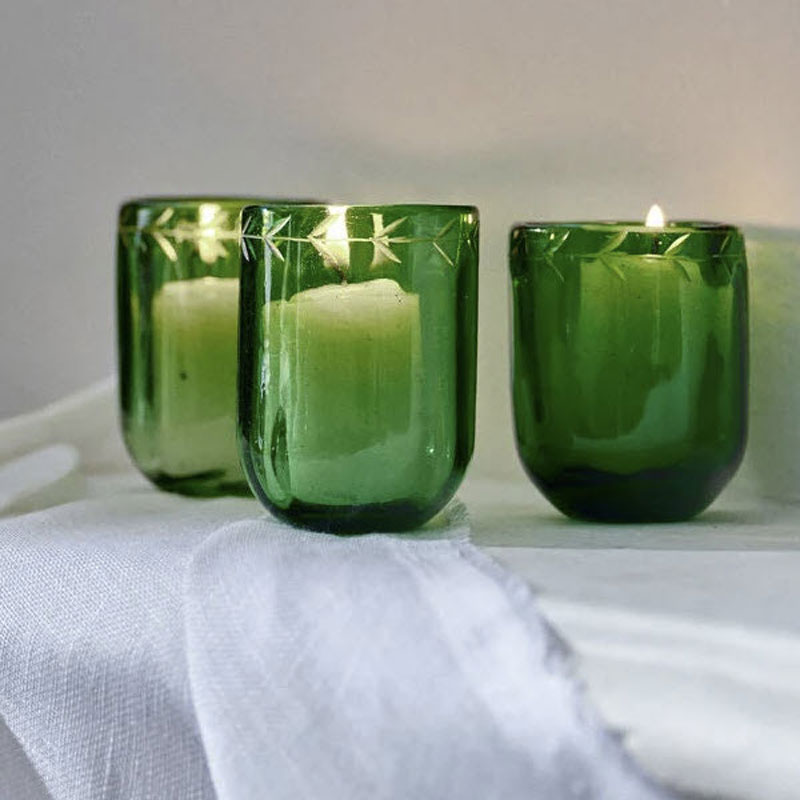 Jan Barboglio Pequenas Acanaladas Green Votives, Set of 6