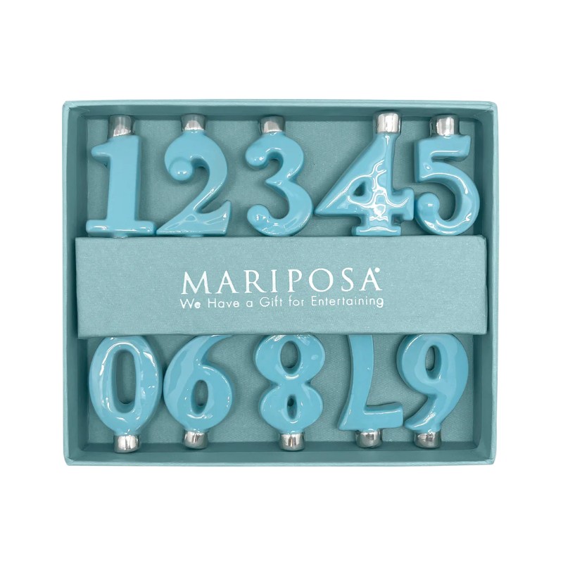 Mariposa Aqua Candle Number Holders, Set of 10