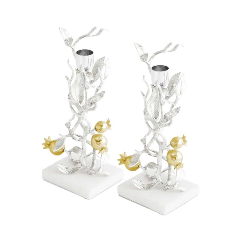 Michael Aram Pomegranate Silver and Gold Candleholders, Set of 2