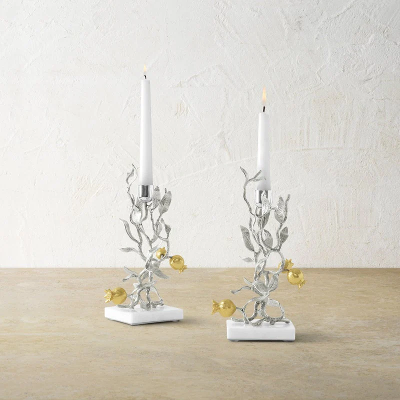 Michael Aram Pomegranate Silver and Gold Candleholders, Set of 2
