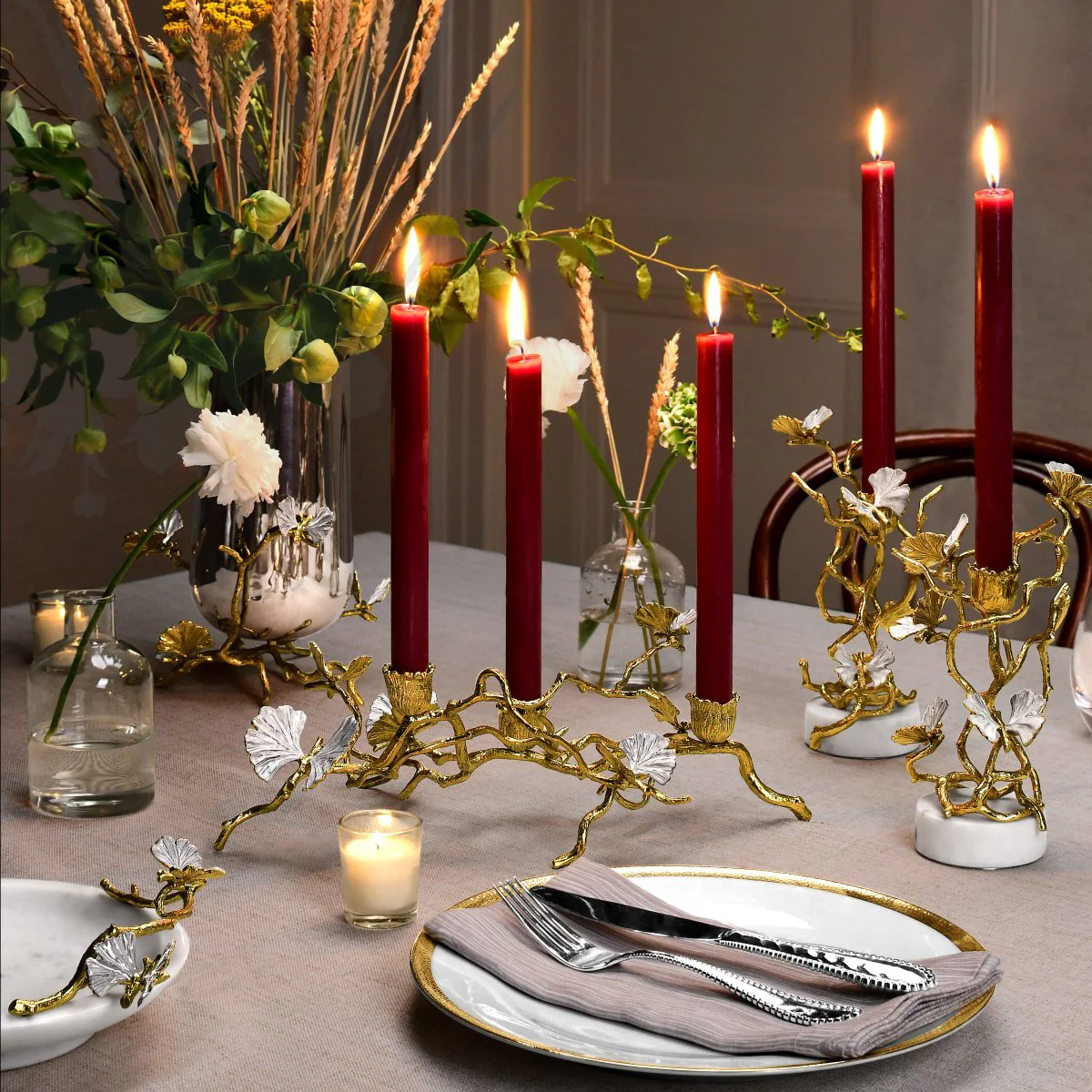 Michael Aram Butterfly Ginkgo Gold Candleholders, Set of 2