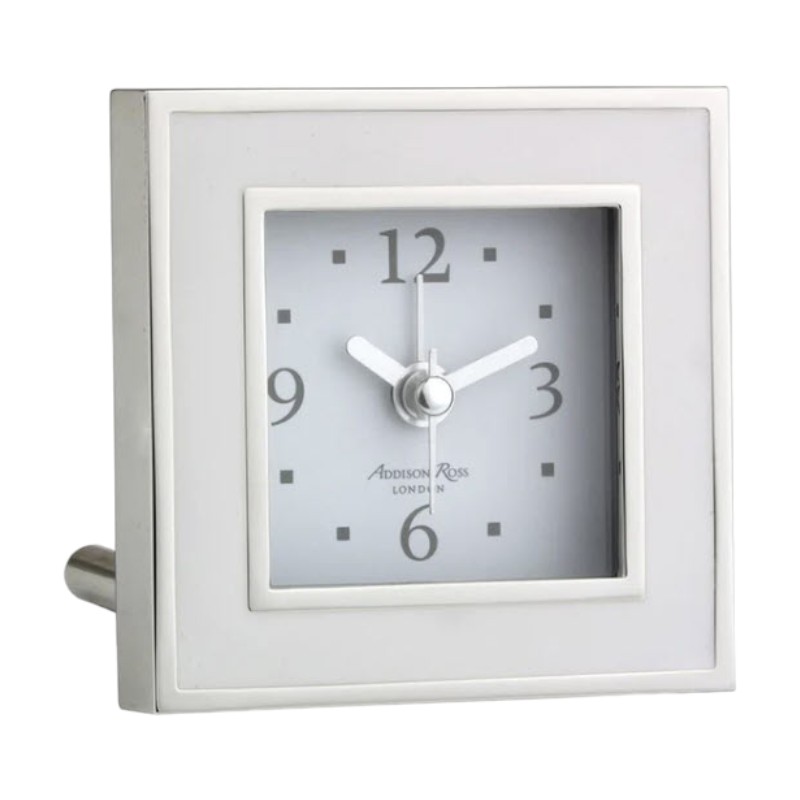Addison Ross Square Silent Alarm Clock, White and Silver