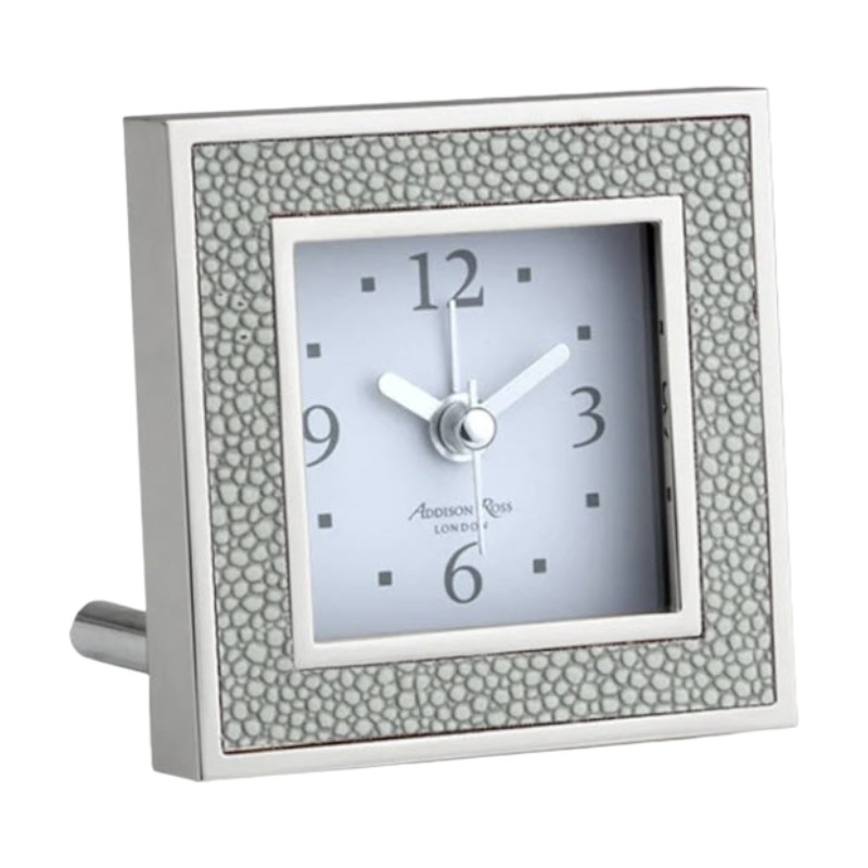 Addison Ross Square Silent Alarm Clock, Grey Shagreen