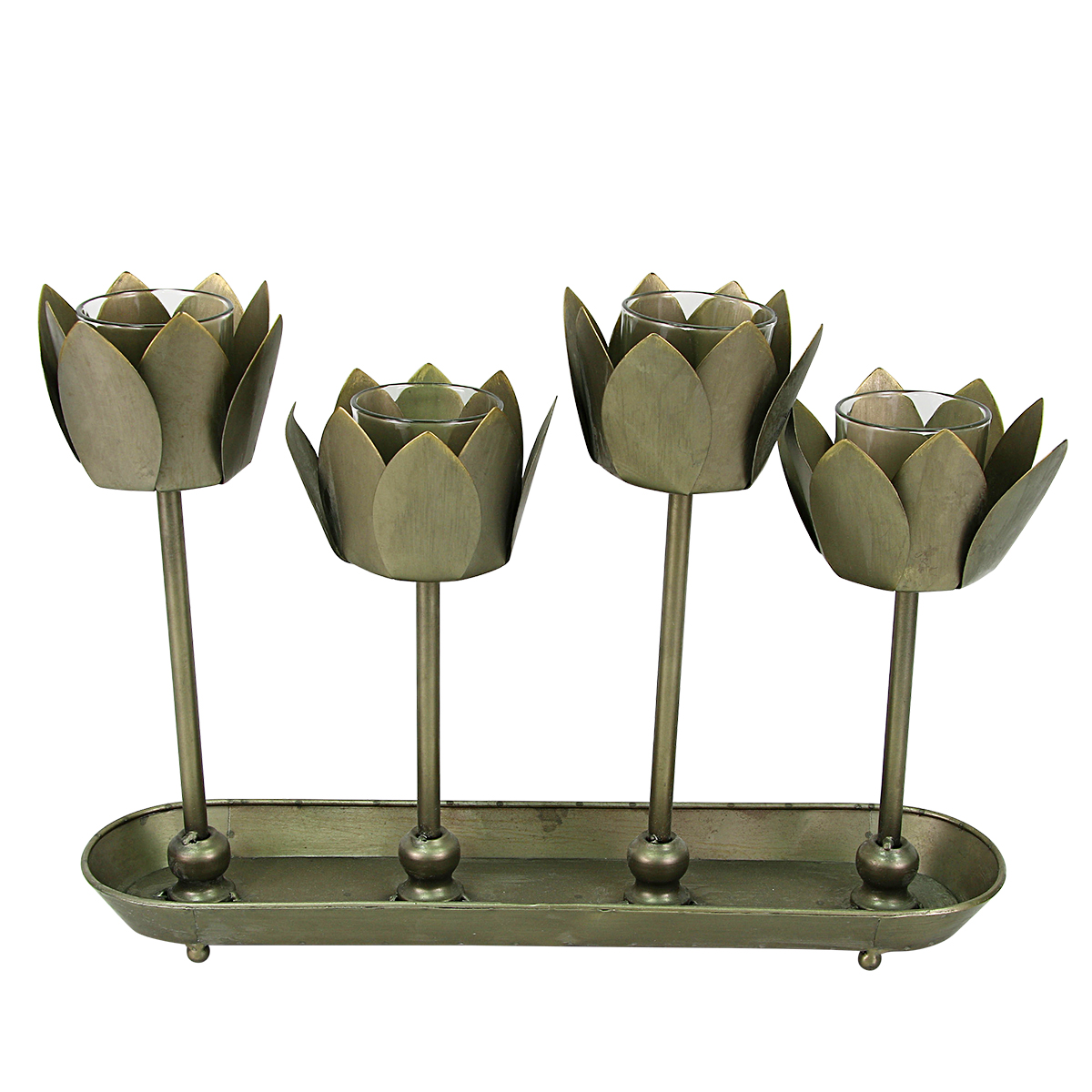 Kalalou Four Metal Flower Candle Holders with Tray Base CNMR1006 Borsheims