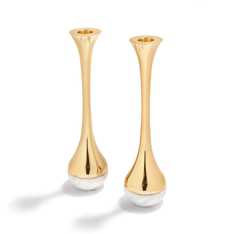Anna New York Dual Candle Holders, Marble & Golden Metal DUACDS237B